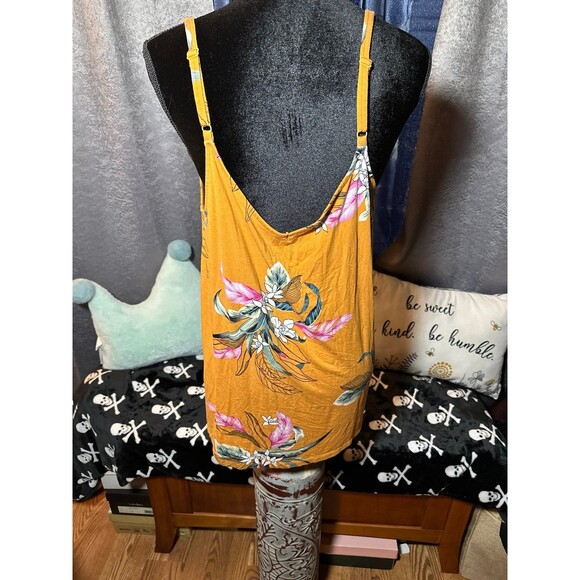 Torrid Super Soft Golden Orange Tropical Floral Swing Tank - Picture 3 of 4